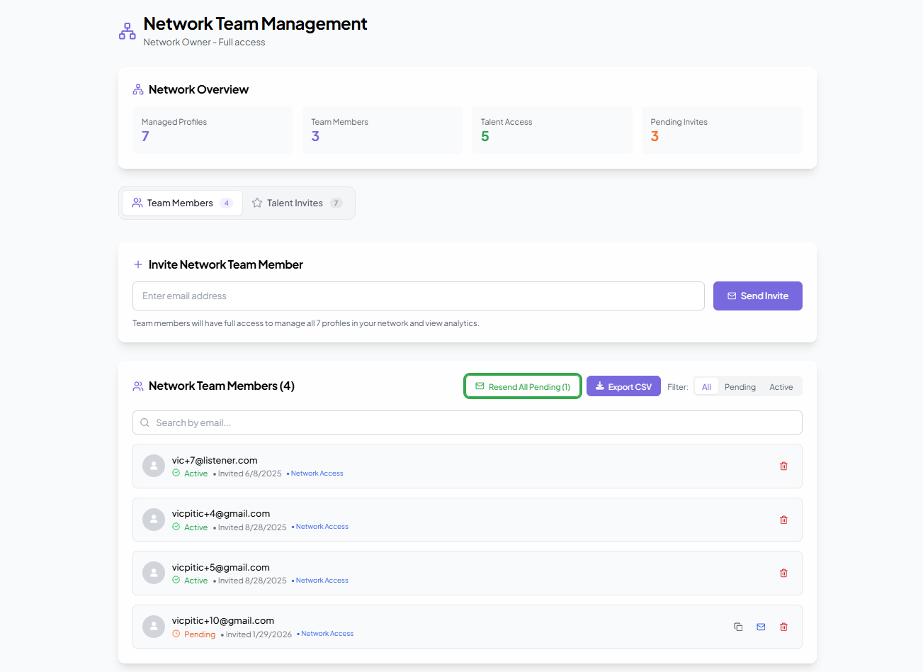 Network Team Management overview